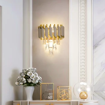 Cristal din Oțel Inoxidabil de Aur Clar Designer Estompat LED lampă de Perete de Perete de Lumină Tranșee de Perete Pentru Dormitor, Coridor