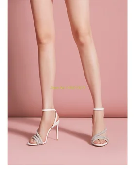 Cristal Strappy Stiletto, Sandale Cu Toc Înalt Glezna Curea Sandale De Argint Moda Negru 2022 Doamnelor Pantofi Cataramă Glezna Sandale