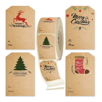 Crăciun fericit Cadou Autocolant Kraft Hârtie scrise de Mână Pom de Crăciun Elan Eticheta DIY Petrecere Album Hârtie 100buc 5x7.5cm Transata