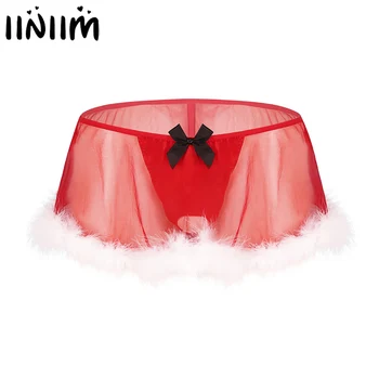 Crăciun Lenjerie Barbati Lenjerie de corp Sissy Mos craciun pentru Copii Chiloți Roșii Transparente Sexy Boxeri cu Penisul Gaura Gay Pene Pantalon Fusta