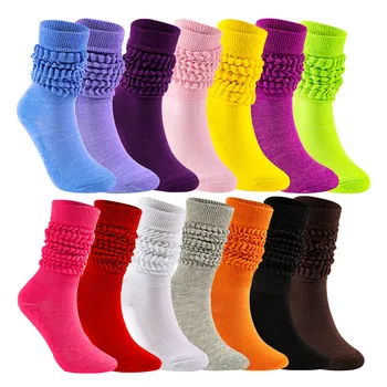 Culori Bomboane Nepriceput Scrunchy Sosete Pentru Femei Timp Liber Stivuite Compact De Bumbac Doamnelor Fete Casual Genunchi Ridicat Boot Sock Streetwear
