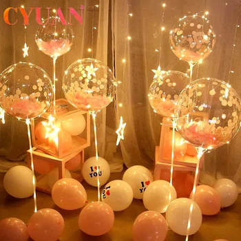 CYUAN 1Set Condus Balon Cu Coloana Sta Luminos Transparent Bobo Baloane Stau LED Lumini Șir Petrecerea de Nunta Decor