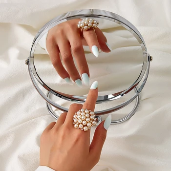 Damele de Lux, Perla de Cristal Inele de Flori Doamnelor Inele Inele Reglabile Bijuterii de Moda de Banchet, Accesorii Bijuterii bijuterii
