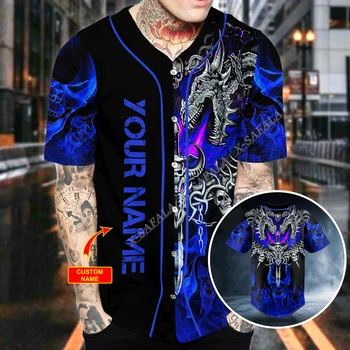 Dark Blue Dragon, Craniu Sabia Imprimate 3D Baseball tricou Tricou T-Shirt de Top Tee Barbati Streetwear Short Sleeve V-Neck Hip Hop