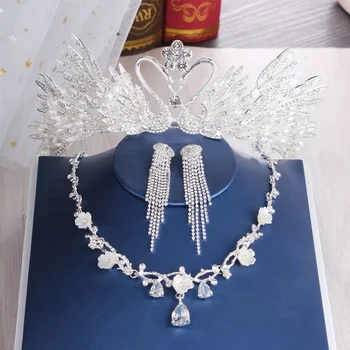 De Argint De Lux Mireasa Coroane Cercei Colier Set Elegant De Bijuterii De Mireasa, Accesorii Nunta Femei Lebada De Cristal In Forma De Caciulita