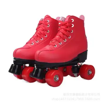 De Culoare roșie din Piele PU Dublu-rând Patine cu rotile 4 Flash Roți Pantofi de Patinaj Patines Bărbați Femei Copii Adulti Adidasi Formare