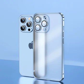 De lux Aluminiu Metal Bara de protecție Caz Pentru iPhone 14 Plus 13 12 11 Pro Max Lentile de Sticlă Protector rezistent la Șocuri Mat Capac Transparent