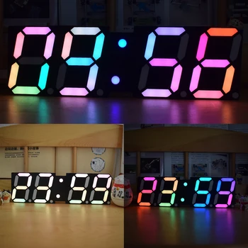 De înaltă Luminozitate LED-uri de Mari Dimensiuni de Font RGB de Culoare Curcubeu Desktop Digital Tub de Alarmă DIY Ceas de Perete Decor Camera de zi Ceas cu LED-uri