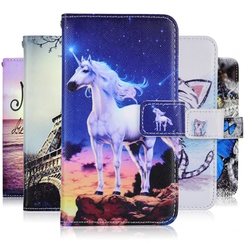 Desene animate Portofel Caz pentru Samsung Galaxy j2 J1 mini prim-2016 j2 2018 J4 J6 Plus J3 V Unicorn Pisică Fluture Kickstand Coperta de Carte