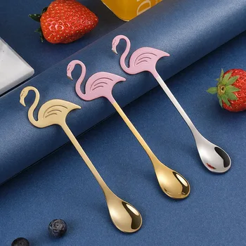 Din Oțel inoxidabil Flamingo Coffee Scoop Tacamuri inghetata Lingurite Amestecand Potabilă Instrumente Consumabile Partid decorative lingurita