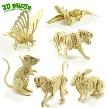 dinozaur puzzle animale jucarii din lemn model tridimensional asamblate puzzle jucărie DIY pentru copii educative pentru copii, puzzle-uri 3D