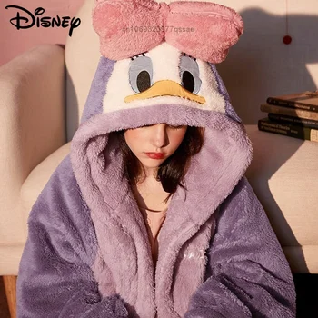 Disney Daisy Duck Albă Ca Zăpada Iernii Coral Catifea Pijamale Cuplu MenThickened Halat De Baie Pijamale Cu Gluga Pentru Femei Costum De Pijama