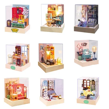 Diy Mini Doll Casa Cu Capac De Praf In Miniatura Din Lemn Mobilier Casă De Păpuși, Miniaturi Pentru Copii Jucării De Ziua De Nastere Cadouri De Craciun