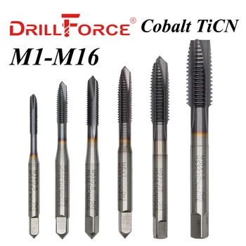 Drillforce Cobalt Filet Robinet burghie Subliniat Flaut Metrice M1-M16 TICN Acoperit Mașini-Unelte Pentru Oțel Inoxidabil