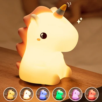 Drăguț Silicon Lumina de Noapte unicorn Pentru Copii USB cu led-uri Reincarcabila de Desene animate de Animale dinozaur decor dormitor Atinge Lampa de Noapte pentru cadouri