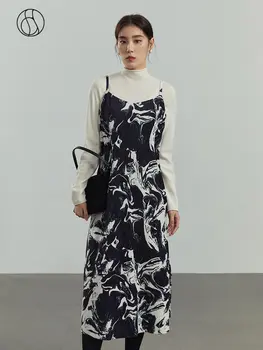 DUSHU Navetiști Stil de Cerneală Suspensor Rochie de sex Feminin Toamna Iarna 2022 Sens de Design Speciale Slim Subțire Plisata Fusta Lunga Femei