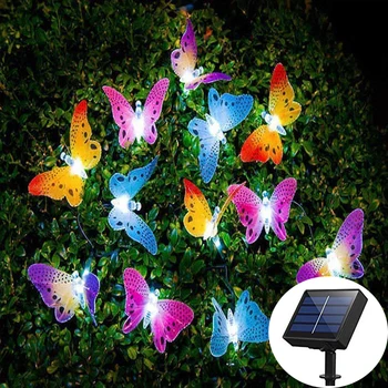 Energia solară 12 LED-uri RGB Fluture Zână Șir de Lumini în aer liber, Decoratiuni de Gradina Lampa Gazon Fluture Suncatchers Iluminat Patio