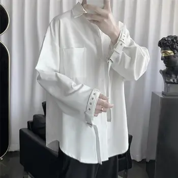EOENKKY/Bărbați Solid Tricouri Maneca Lunga 2022 Vara Casual Negru Supradimensionat Bluza de Moda de sex Masculin Cardigan Vintage de Îmbrăcăminte coreeană