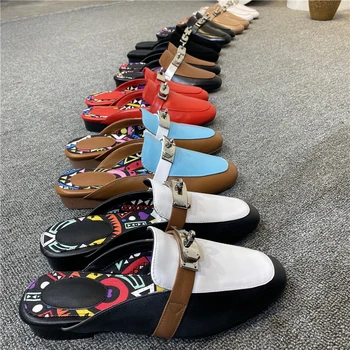Femei Baotou Muller Pantofi de Potrivire de Culoare de Metal Decorative Europene, Papuci de casă în aer liber Jumătate de Sprijin Sandale 2022 Vara Noi