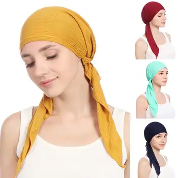 Femei Musulmane Hijab Cancer Chimioterapie Floare De Imprimare Pălărie Cap Turban Acoperi Pierderea Parului Cap Eșarfă Folie Pre-Legat Articole Pentru Acoperirea Capului Strech Bandană