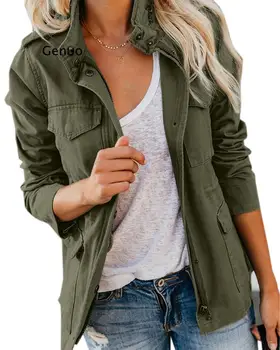 Femei Sacou de Primăvară Fermoar Până Îmbrăcăminte de Haine de sex Feminin Streetwear Toamna Haina Stand Guler Jacheta Verde Militar Jachete
