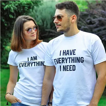 Femei T Shirt de Potrivire Tricou am Tot ce am Nevoie SUNT Totul Scrisoare de Imprimare Cupluri de Vară Iubitorii de T-shirt Casual Top