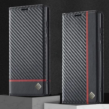 Fibra de Carbon din Piele de Caz pentru Samsung Galaxy S22 Ultra S20 S21 FE S10 S9 S8 Plus A51 A71 4G de Afaceri Flip Cover Slot pentru Card de Portofel