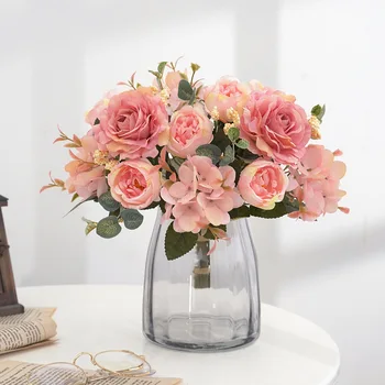 Flori Artificiale Retro Mătase Trandafir Buchet Hortensie Bujor Mireasa De Epocă Deține Fals Casa De Flori De Nunta De Decorare Accesorii