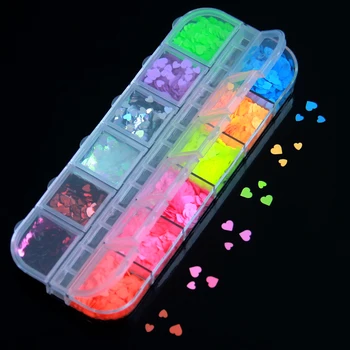 Fluorescenta Nail Art Glitter Inima Dragoste Formă Holografică Fulgi De Paiete Colorate Cu Gel Manichiura Unghii Arta Accesorii Decor
