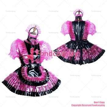 fondcosplay adult sexy cross dressing sissy menajera blocabil roz din PVC clar Rochie de vinil șorț unisex CD/TV[G3818]