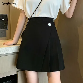 Fuste Femei Butonul Cutat Talie Mare-O linie Neregulată Mini Fusta mai Sus de Genunchi Solid Casual, Elegante, Trendy Stil coreean Soft Nou