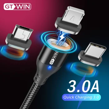 GTWIN 3A Magnetic Cablu USB Pentru iPhone iPad Pro Încărcător Magnet Taxa de Sârmă Tip C Cablu de Încărcare Rapidă Pentru Xiaomi Samsung Huawei
