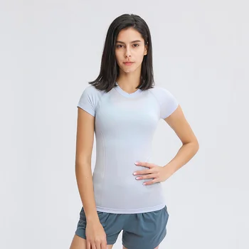 Gât rotund fără Sudură de Fitness Yoga Tricouri Sport Pentru Femei Dotate cu Maneci Scurte T-shirt Rapid-uscat Antrenament Atletic de Sală de Sus