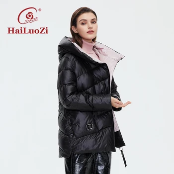 HaiLuoZi 2022 Iarna pentru Femei Haină Scurtă cu Glugă Femei Cald în Jos Jachete Matlasate Îngroșa Feminin de Îmbrăcăminte de Înaltă Guler Hanorac 6056
