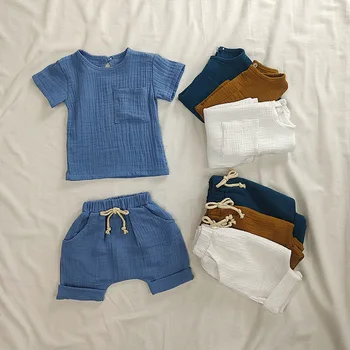 Haine pentru copii Set Bumbac Organic Vara Topuri Casual pantaloni Scurți pentru Băieți și Fete Set Unisex Copii mici 2 Bucati Copii Baby Outifs Îmbrăcăminte