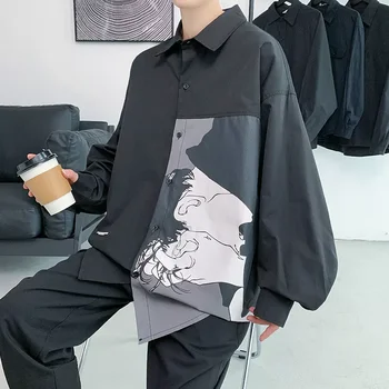 Harajuku Tricou Negru Stil coreean Bărbați Tricou cu Maneci Lungi Haine de Epocă Streetwear S-5XL Imprimare Maneca Lunga Tricouri Marfă