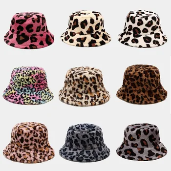 Iarna Vaca Leopard Print Faux Blana De Pluș Găleată Pălării Pentru Femei Aer Liber Cald Pălărie Moale De Catifea Pescar Capac Doamna De Moda Panama