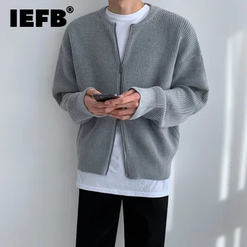 IEFB Tricotate Cardigan Bărbați Rotund Gât de Toamna Iarna coreean Vrac Moda Solidă Pulover cu Fermoar 2023 Casual sex Masculin Topuri 9A6037