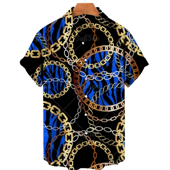 Imprimare de moda de Vara Tricou Pentru Bărbați Îmbrăcăminte Supradimensionat Tricou Maneci Scurte 3d Lanț Model de Personaj TopsHawaiian Tricou Camisa