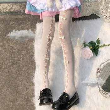 Japonia Stil Dulce Fete Dresuri Ciorapi Hollow Out Ochiurilor De Plasă Chilot Lolita Kawaii Drăguț Manual Bowknot Mătase Dantelă Ciorapi