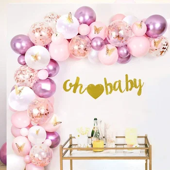 JOLLYBOOM Tema Butterfly Roz Balon Ghirlanda Arc Kit Fluture Autocolant Oh Baby Banner pentru Fete 1st Birthday Party Consumabile