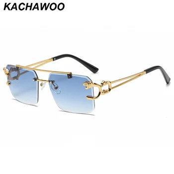Kachawoo punte dublă fără ramă de ochelari de soare pentru barbati albastru maro negru metal pătrat femei ochelari de soare moda stil European travel