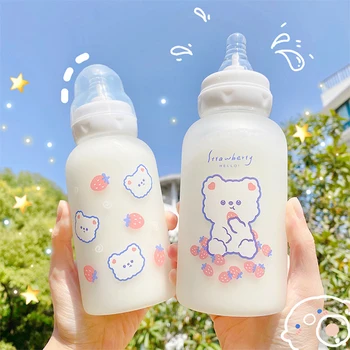 Kawaii Capsuni Urs Sticlă Sticla De Apa Pentru Copii Fete Drăguț Creativ Portabil Mată De Călătorie Lapte De Băut Suc De Sticle