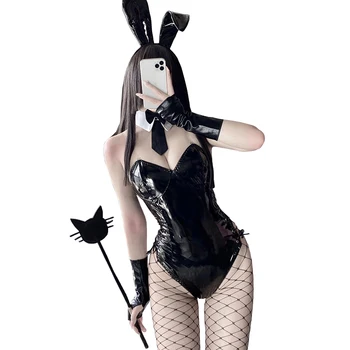 Kawaii Femei Faux din Piele Bunny Costum Fată Anime Sakurajima Mai Cosplay Iepure Body Sexy LOL Joc Roleplay Tinuta Lenjerie