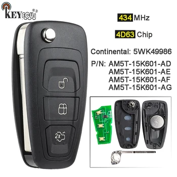 KEYECU 434MHz 4D63 Chip 5WK49986 Înlocuirea Remote Key Fob 3 Buton pentru Ford C-Max, S-Max, Focus MK3 Grand Mondeo 2010-2018