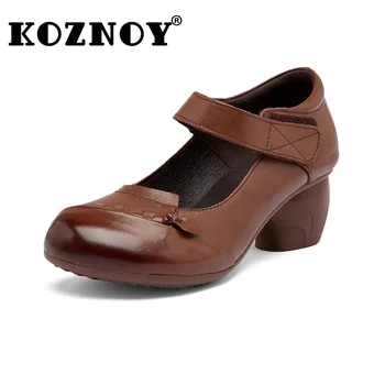 Koznoy Indesata Retro Cauciuc Unic Nou 4.5 cm din Piele Etnice Primavara Toamna Femei Zână Tocuri Non-Alunecare Moale Femei Cârlig Pantofi