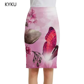 KYKU Brand Fluture Fuste Femei cu Animale Creion florale Fusta Roz Sexy si Damele de Fuste Femei vara Anime coreene
