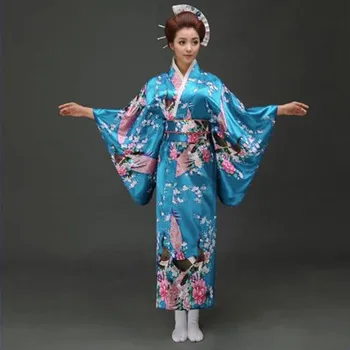 Lacul Albastru Tendințele Naționale De Femei Sexy Kimono Yukata Cu Obi Noutate Rochie De Seară Japoneză Cosplay Costum Floral O Mărime