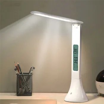LED Lampa de masa Pliabil Estompat Atinge Reîncărcabilă Lampă de birou colorate cu Calendar Temperatura Ceas Deșteptător noapte, lumini