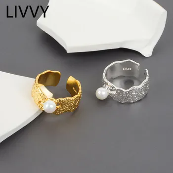 LIVVY Culoare Argintie coreean Simplu Clasic Pearl Inel Lat Pentru Femei Cuplu la Modă lucrate Manual Moda Bijuterii Cadouri Reglabil